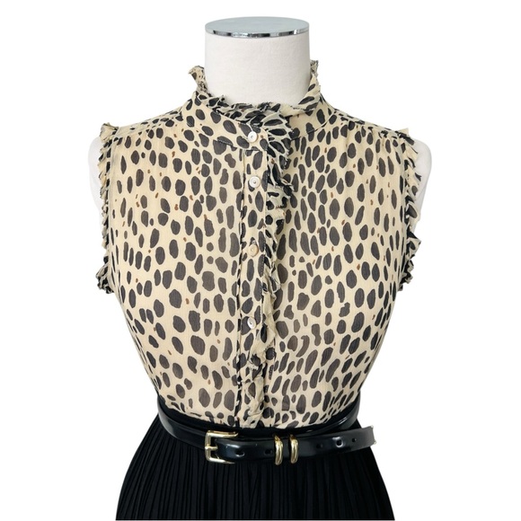 J. Crew Tops - J. Crew Silk Leopard Animal Print Ruffle Blouse Cream Ivory Tan Black Sz 6